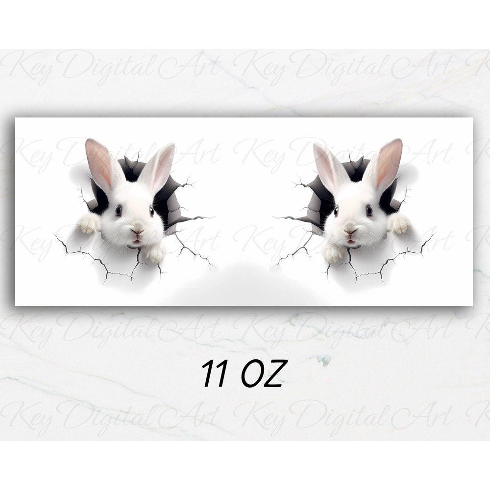 3D Bunny Rabbit Hole In A Wall Mug Wrap 11oz & 15oz Mug Template, 3D Mug Sublimation Design Mug Wrap Template PNG Instant Digital Download - 3.jpg