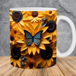 3d butterfly sunflowers mug