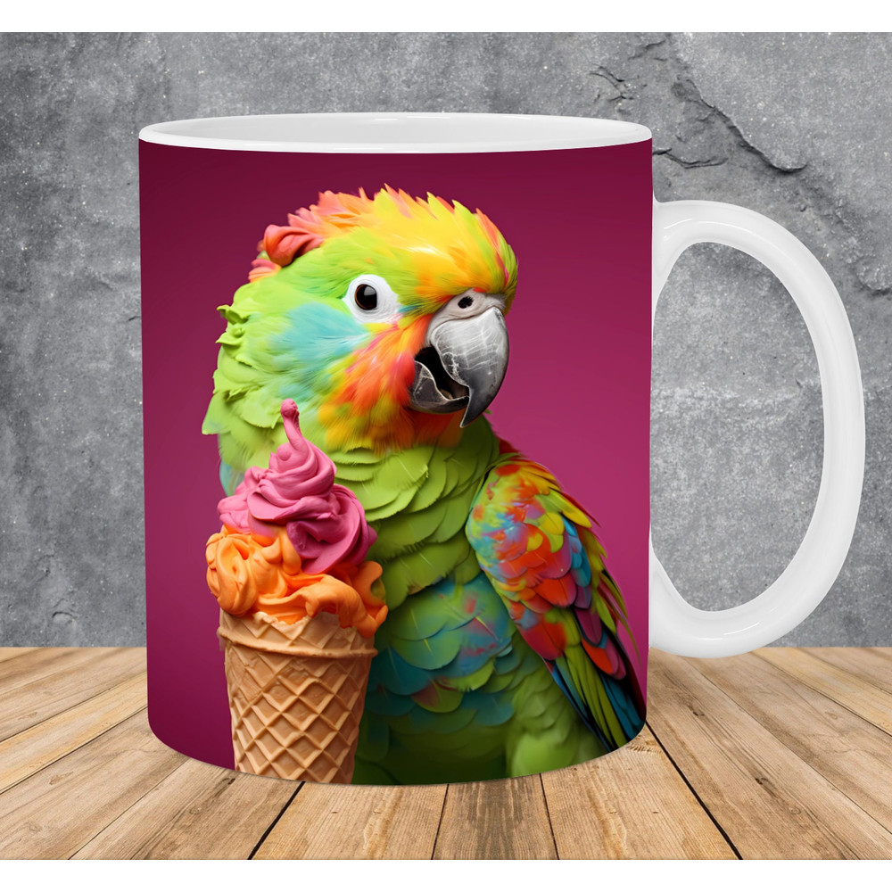 3D Colorful Parrot Ice-Cream Mug Wrap 11oz & 15oz Mug Template, 3D Mug Sublimation Design Mug Wrap Template PNG Instant Digital Download - 1.jpg