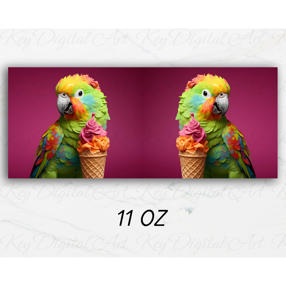 3D Colorful Parrot Ice-Cream Mug Wrap 11oz & 15oz Mug Template, 3D Mug Sublimation Design Mug Wrap Template PNG Instant Digital Download - 2.jpg