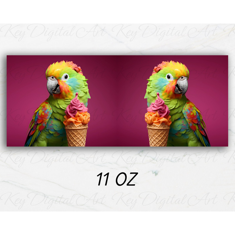 3D Colorful Parrot Ice-Cream Mug Wrap 11oz & 15oz Mug Template, 3D Mug Sublimation Design Mug Wrap Template PNG Instant Digital Download - 2.jpg
