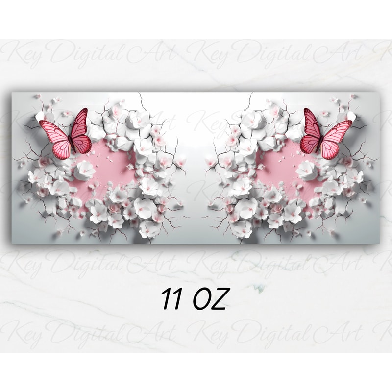 3D Crack In A Wall Butterfly Mug Wrap 11oz & 15oz Mug Template, Flower Mug Sublimation Design Mug Wrap Template PNG Instant Digital Download - 2.jpg