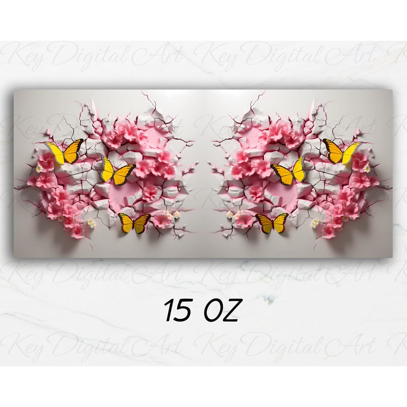 3D Crack In A Wall Butterflies Mug Wrap 11oz & 15oz Mug Template, 3D Mug Sublimation Design Mug Wrap Template PNG Instant Digital Download - 3.jpg