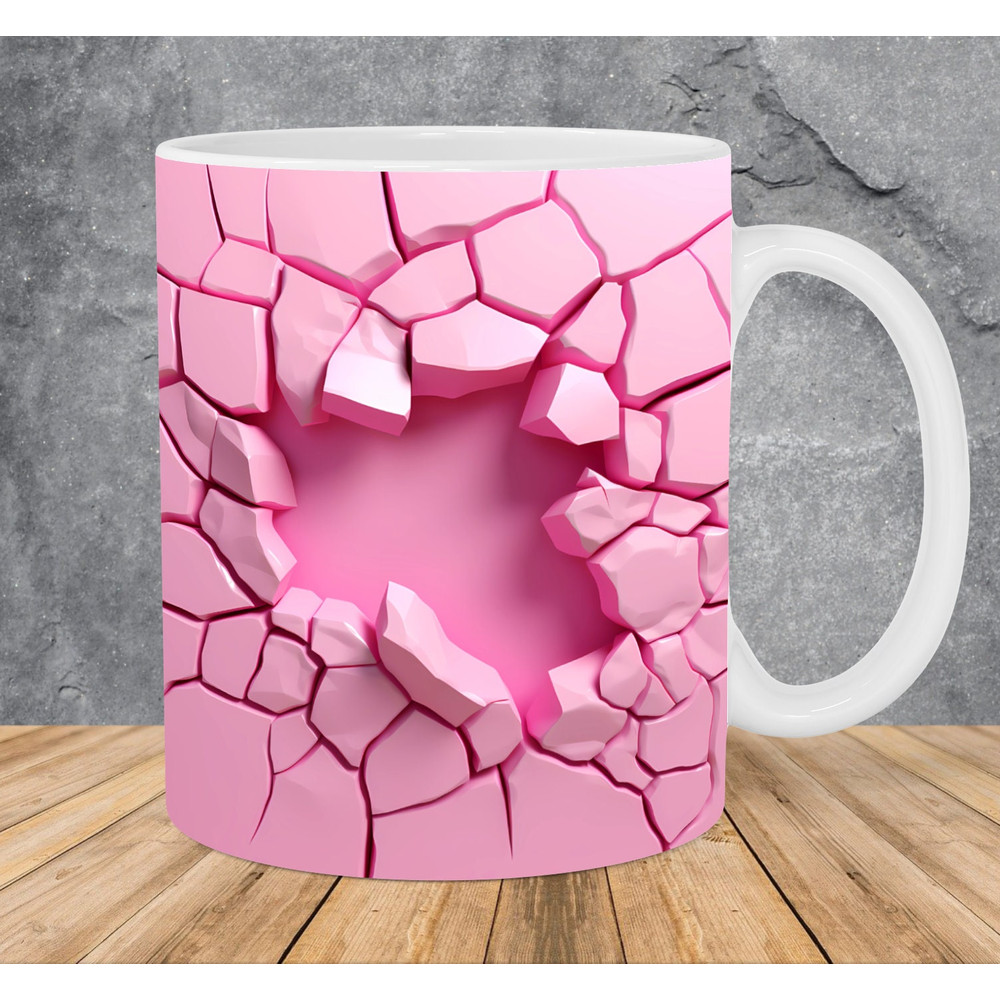 3D Crack In Pink Wall Mug Wrap 11oz & 15oz Mug Template, 3D Pink Mug Sublimation Design Mug Wrap Template PNG Instant Digital Download - 1.jpg