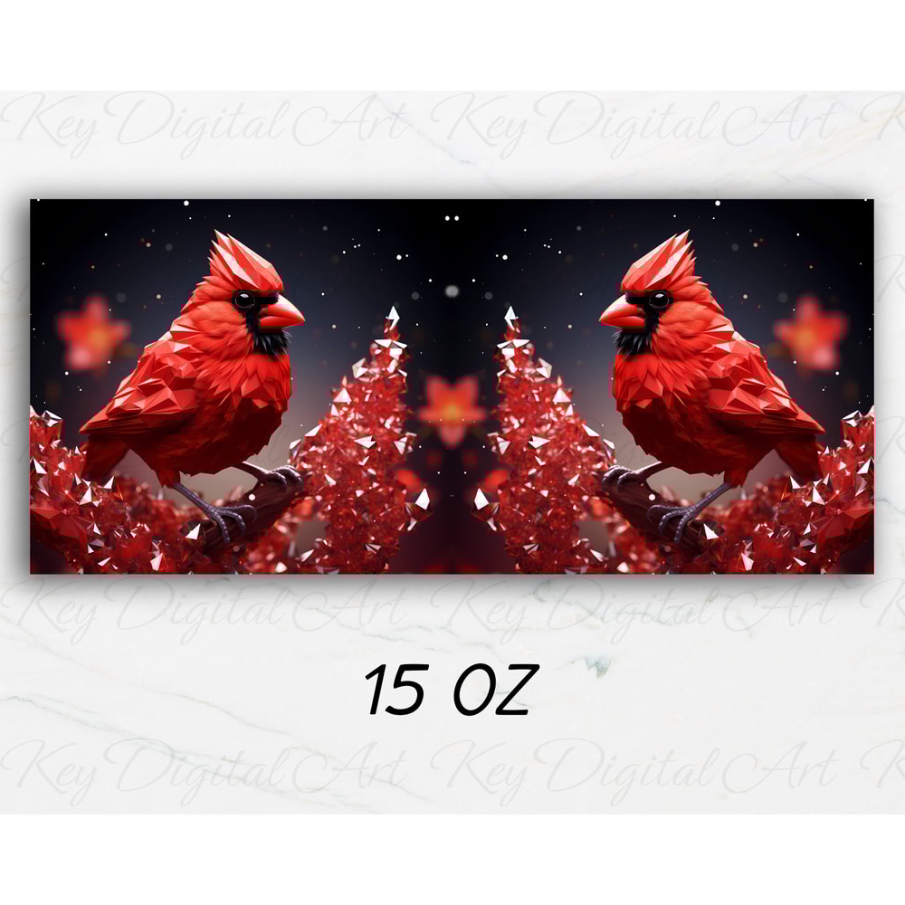 3D Crystal Red Cardinal Bird Mug Wrap 11oz & 15oz Mug Template, 3D Mug Sublimation Design Mug Wrap Template PNG Instant Digital Download - 2.jpg