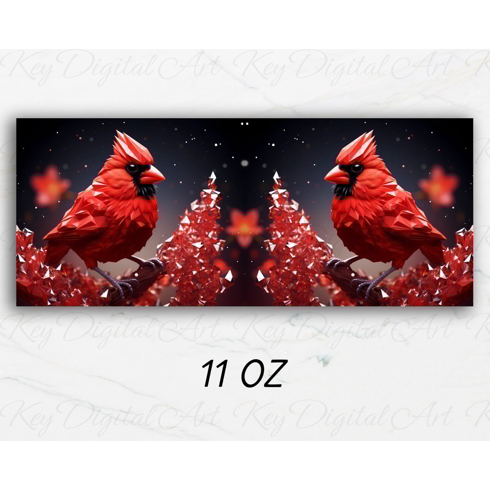 3D Crystal Red Cardinal Bird Mug Wrap 11oz & 15oz Mug Template, 3D Mug Sublimation Design Mug Wrap Template PNG Instant Digital Download - 3.jpg