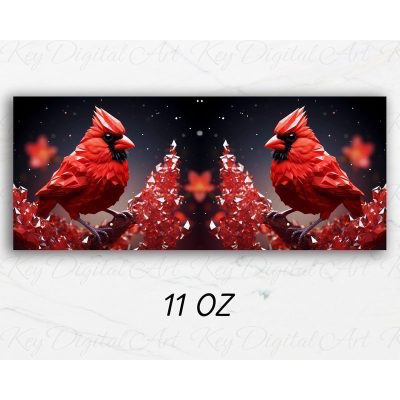 3D Crystal Red Cardinal Bird Mug Wrap 11oz & 15oz Mug Template, 3D Mug Sublimation Design Mug Wrap Template PNG Instant Digital Download - 3.jpg
