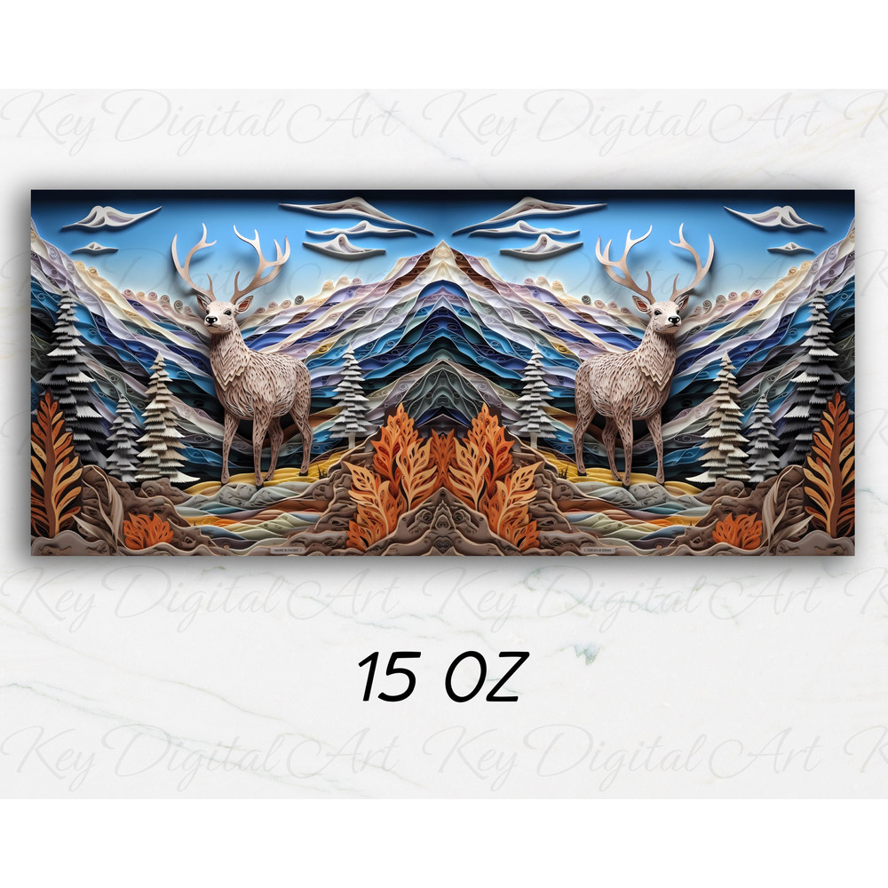 3D Deer Mountains Mug Wrap 11oz & 15oz Mug Template, 3D Mountains Mug Sublimation Design Mug Wrap Template PNG Instant Digital Download - 2.jpg