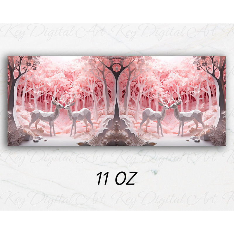 3D Deer Pink Forest Mug Wrap 11oz & 15oz Mug Template, 3D Animal Mug Sublimation Design Mug Wrap Template PNG Instant Digital Download - 2.jpg