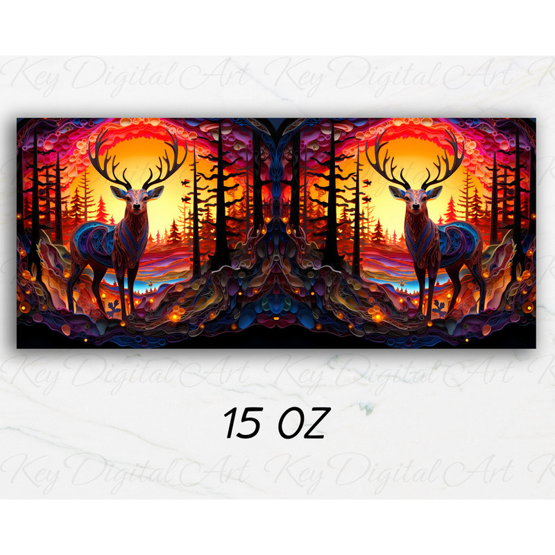3D Deer Sunset Forest Mug Wrap 11oz & 15oz Mug Template, 3D Animal Mug Sublimation Design Mug Wrap Template PNG Instant Digital Download - 2.jpg