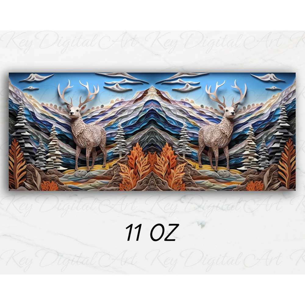3D Deer Mountains Mug Wrap 11oz & 15oz Mug Template, 3D Mountains Mug Sublimation Design Mug Wrap Template PNG Instant Digital Download - 3.jpg