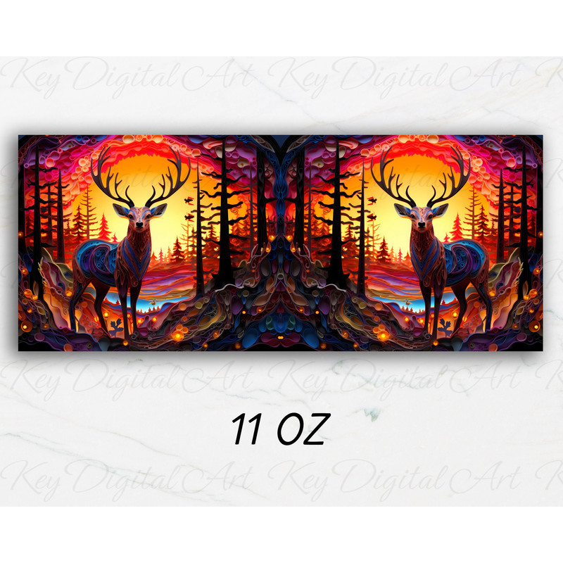 3D Deer Sunset Forest Mug Wrap 11oz & 15oz Mug Template, 3D Animal Mug Sublimation Design Mug Wrap Template PNG Instant Digital Download - 3.jpg