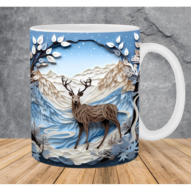 3D Deer Winter Mountains Mug Wrap 11oz & 15oz Mug Template, 3D Deer Mug Sublimation Design Mug Wrap Template PNG Instant Digital Download - 1.jpg