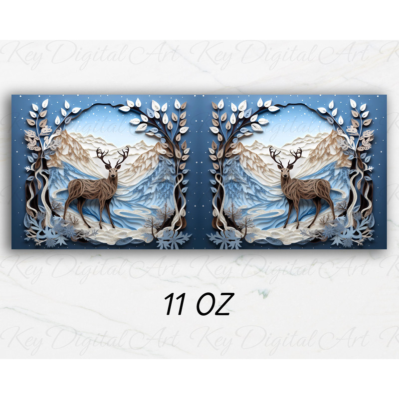 3D Deer Winter Mountains Mug Wrap 11oz & 15oz Mug Template, 3D Deer Mug Sublimation Design Mug Wrap Template PNG Instant Digital Download - 2.jpg