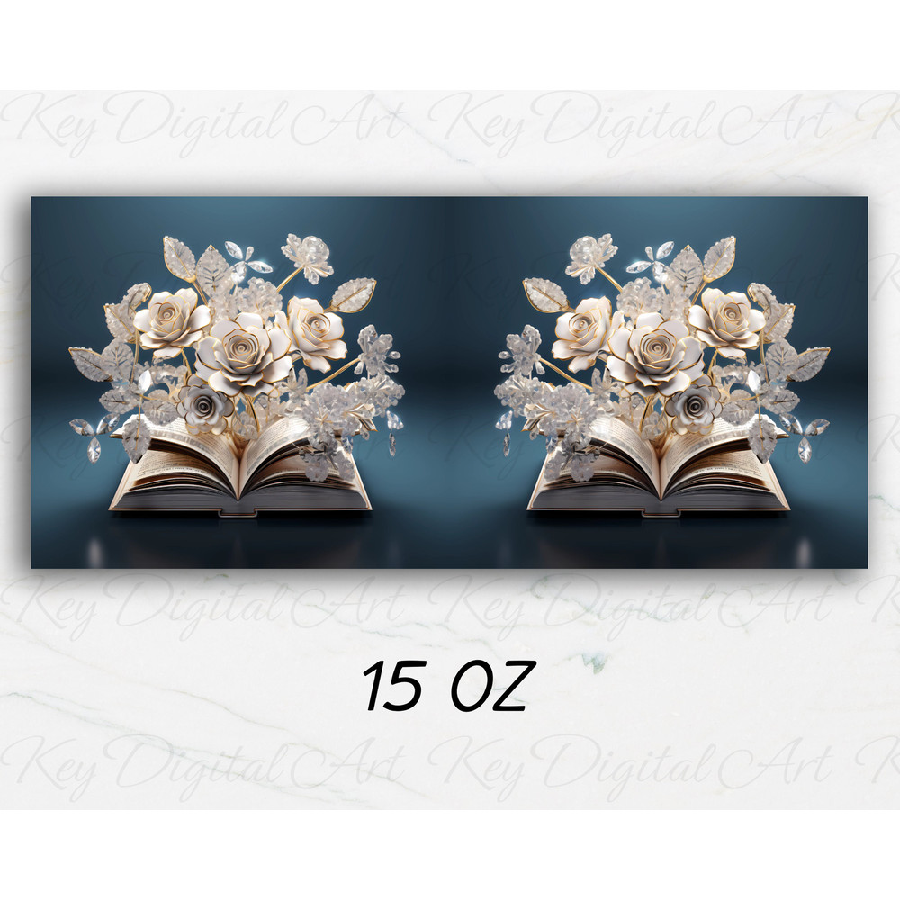 3D Diamonds Flowers Book Mug Wrap 11oz & 15oz Mug Template, 3D Book Mug Sublimation Design Mug Wrap Template PNG Instant Digital Download - 2.jpg