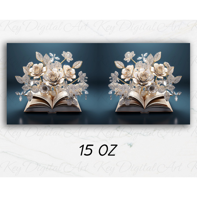 3D Diamonds Flowers Book Mug Wrap 11oz & 15oz Mug Template, 3D Book Mug Sublimation Design Mug Wrap Template PNG Instant Digital Download - 2.jpg