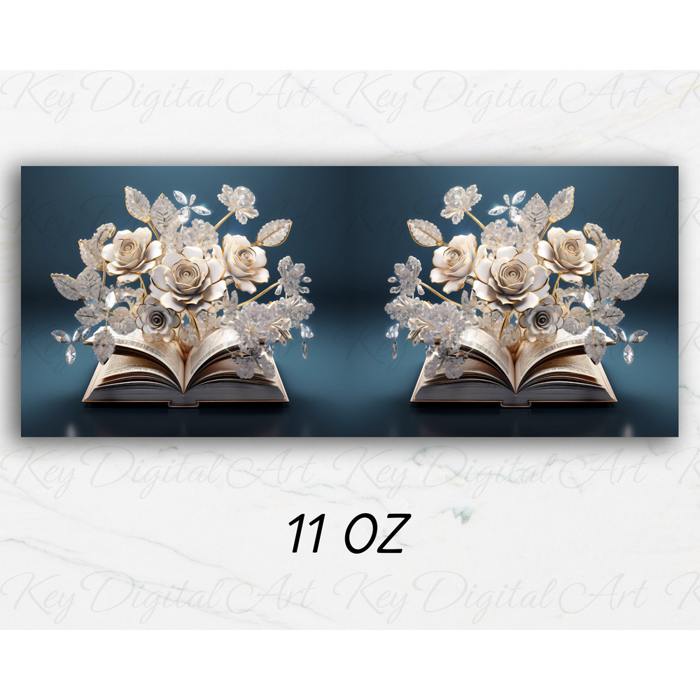 3D Diamonds Flowers Book Mug Wrap 11oz & 15oz Mug Template, 3D Book Mug Sublimation Design Mug Wrap Template PNG Instant Digital Download - 3.jpg