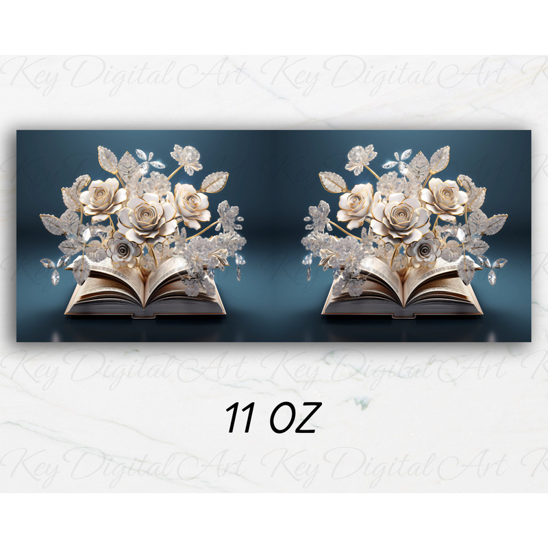 3D Diamonds Flowers Book Mug Wrap 11oz & 15oz Mug Template, 3D Book Mug Sublimation Design Mug Wrap Template PNG Instant Digital Download - 3.jpg
