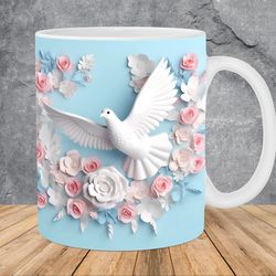 3d dove bird flowers roses mug