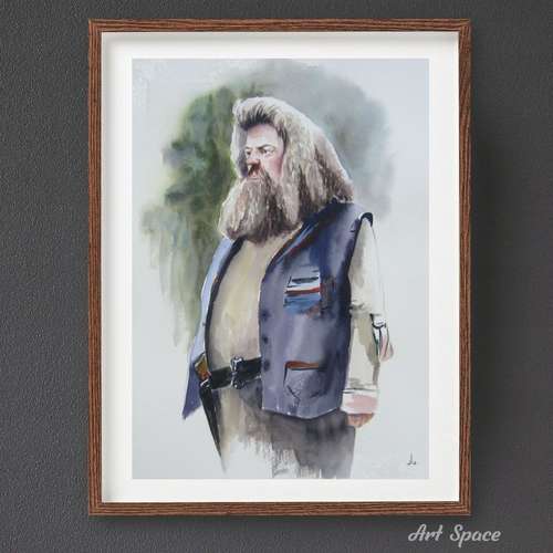Original watercolor painting Hagrid,  Harry Potter, Hogwarts School, wizards,- man - portrait - magician, magic, film,