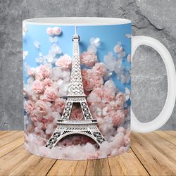 3d eiffel tower blossom butterflies mug