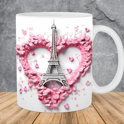 3d eiffel tower pink love heart mug