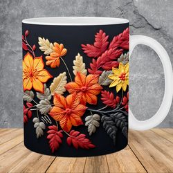 3d embroidered autumn leaves mug