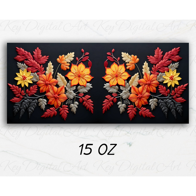 3D Embroidered Autumn Leaves Mug Wrap 11oz & 15oz Mug Template, Flower Mug Sublimation Design Mug Wrap Template PNG Instant Digital Download - 2.jpg