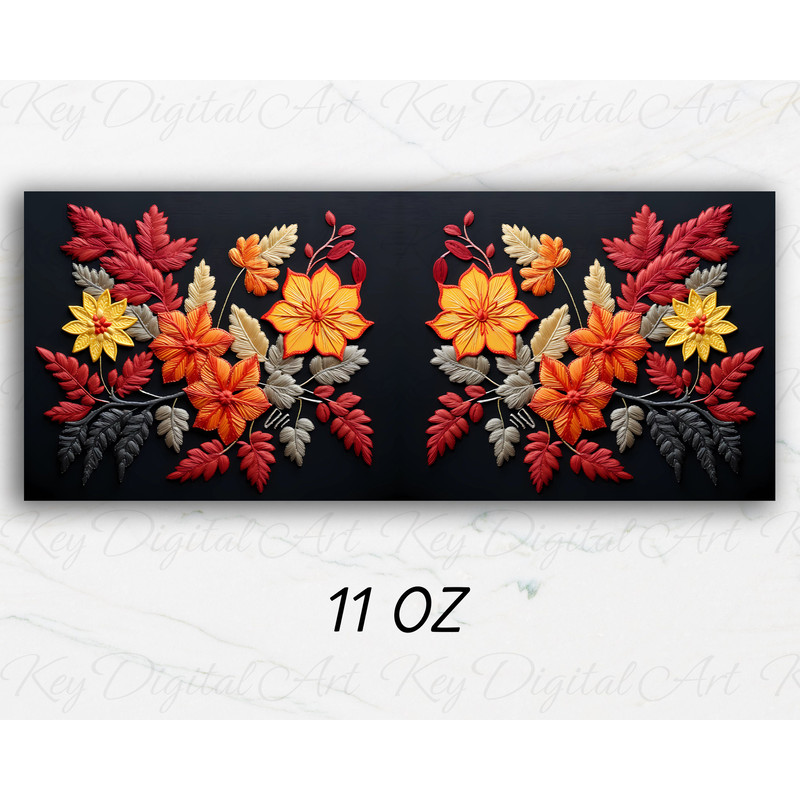 3D Embroidered Autumn Leaves Mug Wrap 11oz & 15oz Mug Template, Flower Mug Sublimation Design Mug Wrap Template PNG Instant Digital Download - 3.jpg