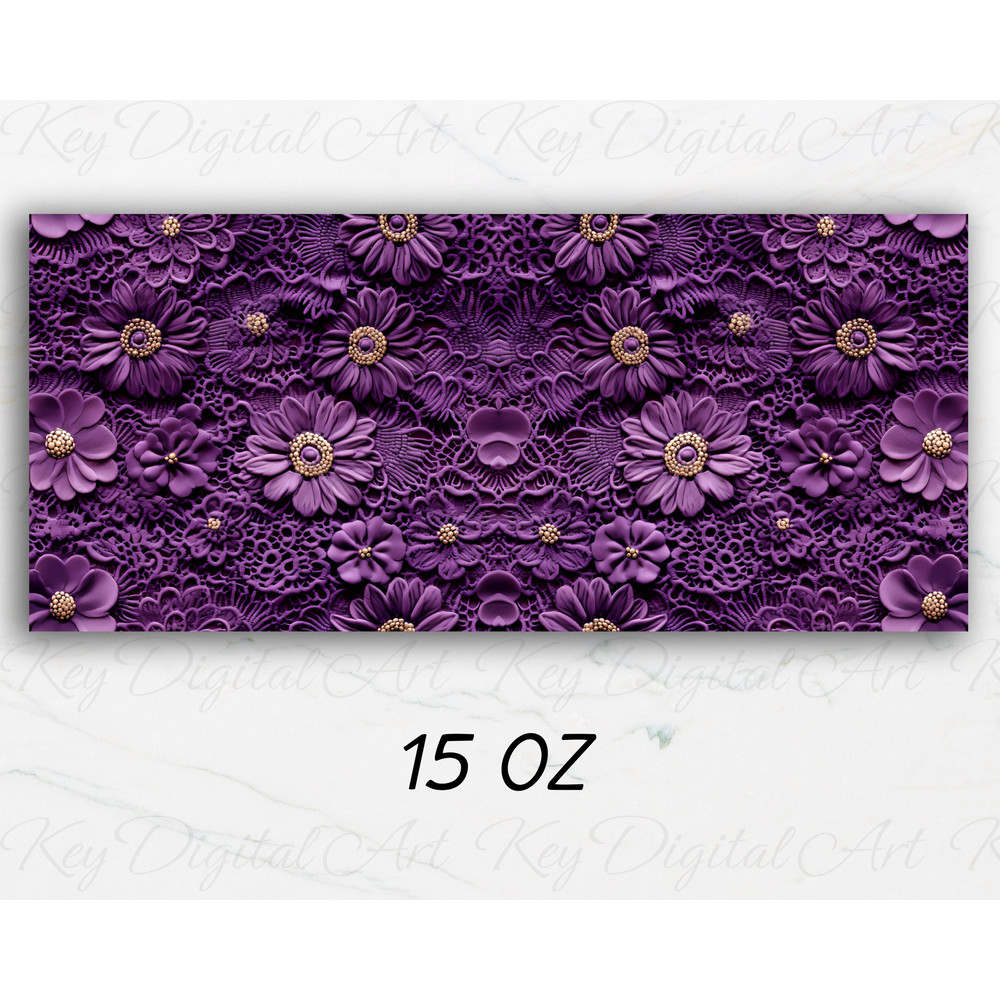 3D Embroidered Lace Purple Flowers Mug Wrap 11oz & 15oz Mug Template, Mug Sublimation Design Mug Wrap Template PNG Instant Digital Download - 2.jpg