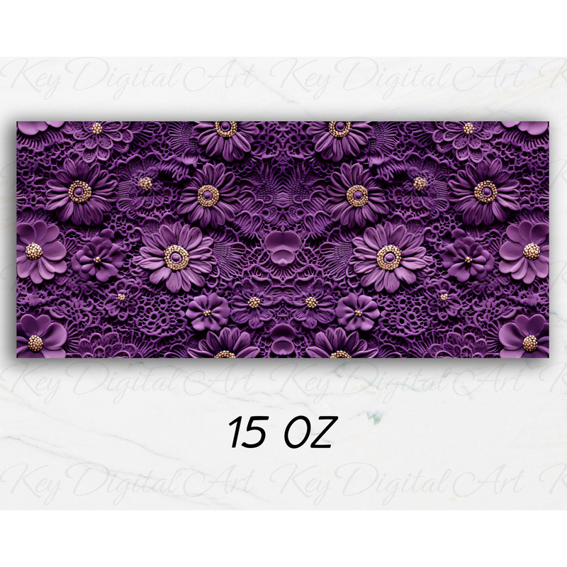 3D Embroidered Lace Purple Flowers Mug Wrap 11oz & 15oz Mug Template, Mug Sublimation Design Mug Wrap Template PNG Instant Digital Download - 2.jpg