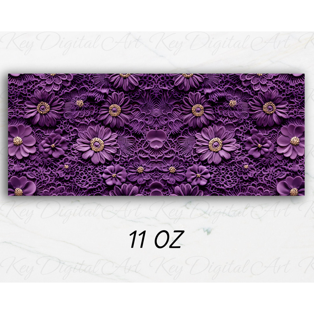 3D Embroidered Lace Purple Flowers Mug Wrap 11oz & 15oz Mug Template, Mug Sublimation Design Mug Wrap Template PNG Instant Digital Download - 3.jpg