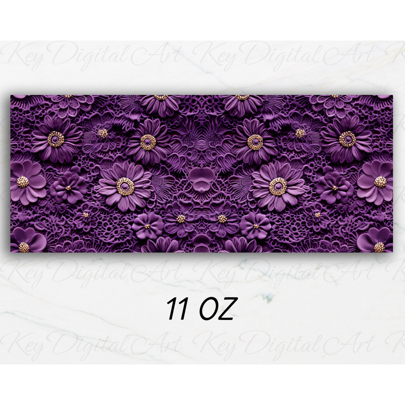 3D Embroidered Lace Purple Flowers Mug Wrap 11oz & 15oz Mug Template, Mug Sublimation Design Mug Wrap Template PNG Instant Digital Download - 3.jpg