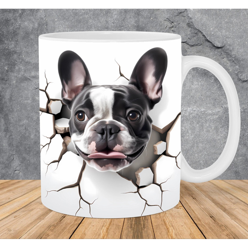 3D French Bulldog Hole In A Wall Mug Wrap 11oz & 15oz Mug Template, 3D Mug Sublimation Design Mug Wrap Template PNG Instant Digital Download - 1.jpg