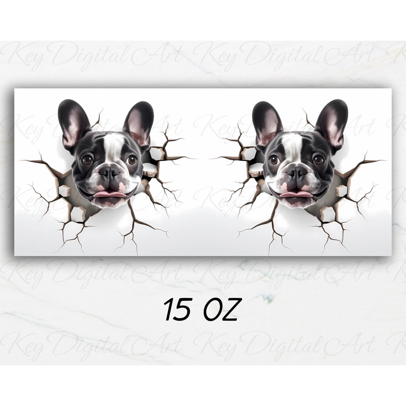 3D French Bulldog Hole In A Wall Mug Wrap 11oz & 15oz Mug Template, 3D Mug Sublimation Design Mug Wrap Template PNG Instant Digital Download - 2.jpg