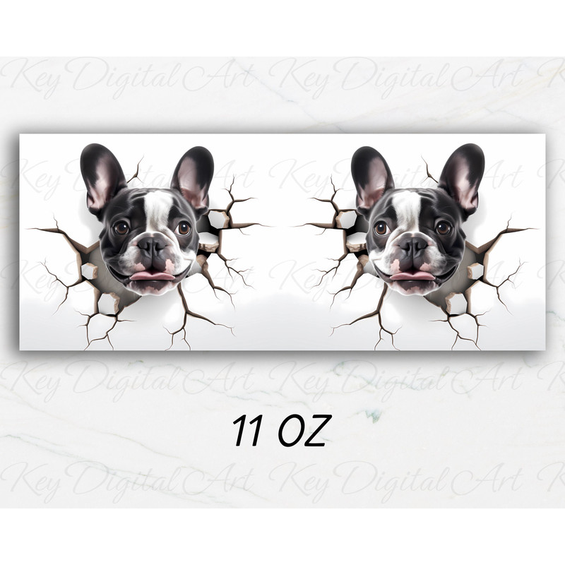 3D French Bulldog Hole In A Wall Mug Wrap 11oz & 15oz Mug Template, 3D Mug Sublimation Design Mug Wrap Template PNG Instant Digital Download - 3.jpg