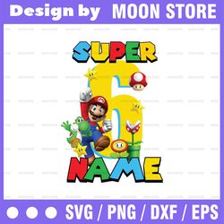 Personalized Name And Age Super Mario Birthday Png, Custom Mario Png, Super Mario Family Birthday Party Png, Digital Dow