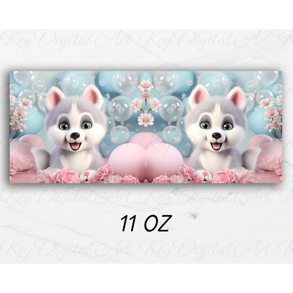 3D Husky Dog Bubbles Mug Wrap 11oz & 15oz Mug Template, 3D Puppy Mug Sublimation Design Mug Wrap Template PNG Instant Digital Download - 2.jpg