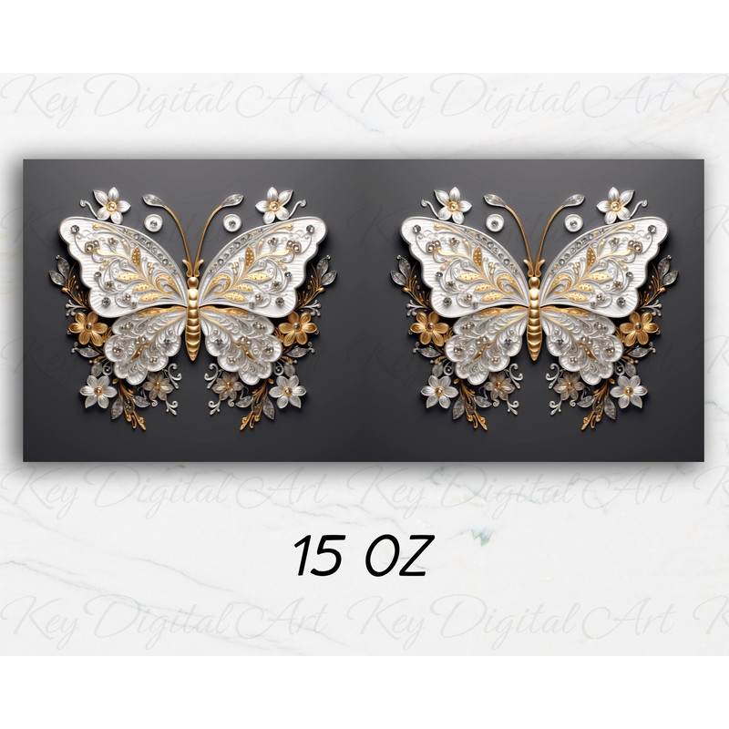 3D Metal Silver Gold Butterfly Mug Wrap 11oz & 15oz Mug Template, 3D Mug Sublimation Design Mug Wrap Template PNG Instant Digital Download - 2.jpg