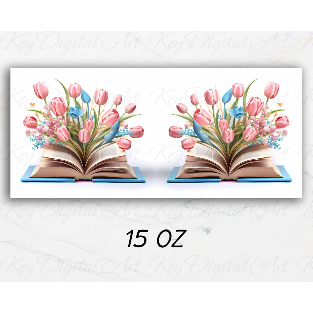 3D Pink Blue Tulips Book Mug Wrap 11oz & 15oz Mug Template, 3D Flower Mug Sublimation Design Mug Wrap Template PNG Instant Digital Download - 3.jpg