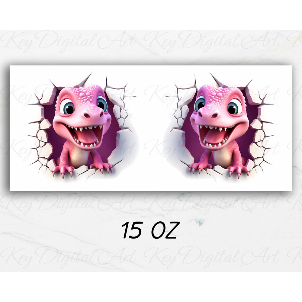 3D Pink Dinosaur In A Hole Mug Wrap 11oz & 15oz Mug Template, Dinosaur Mug Sublimation Design Mug Wrap Template PNG Instant Digital Download - 2.jpg