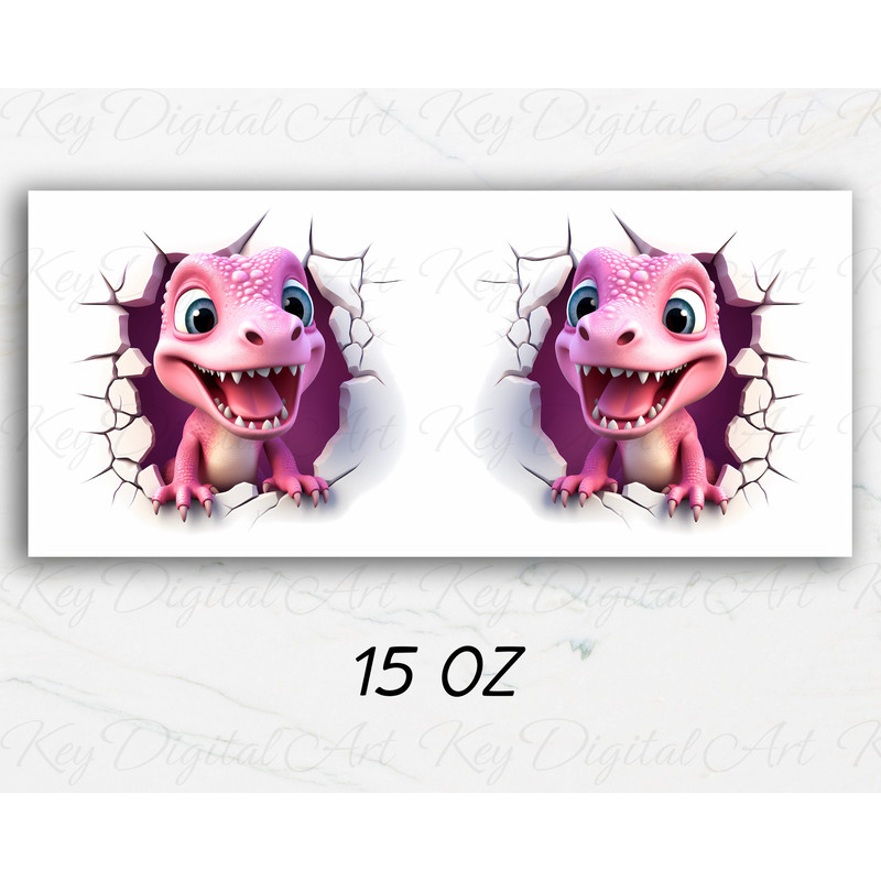 3D Pink Dinosaur In A Hole Mug Wrap 11oz & 15oz Mug Template, Dinosaur Mug Sublimation Design Mug Wrap Template PNG Instant Digital Download - 2.jpg