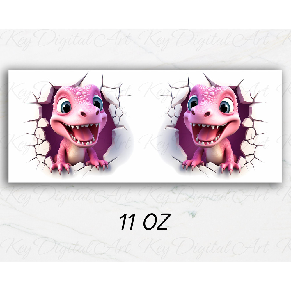 3D Pink Dinosaur In A Hole Mug Wrap 11oz & 15oz Mug Template, Dinosaur Mug Sublimation Design Mug Wrap Template PNG Instant Digital Download - 3.jpg