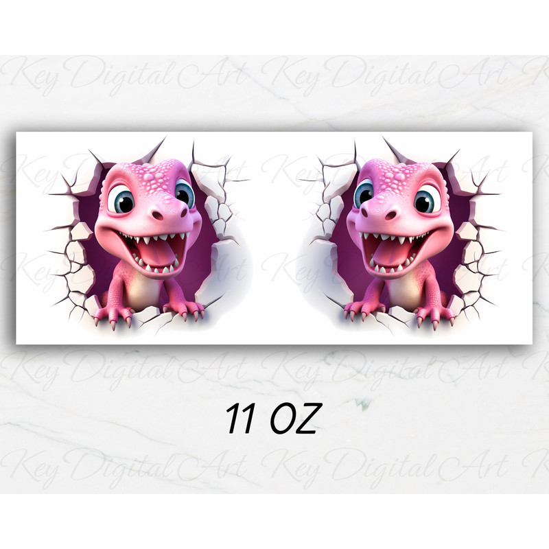 3D Pink Dinosaur In A Hole Mug Wrap 11oz & 15oz Mug Template, Dinosaur Mug Sublimation Design Mug Wrap Template PNG Instant Digital Download - 3.jpg