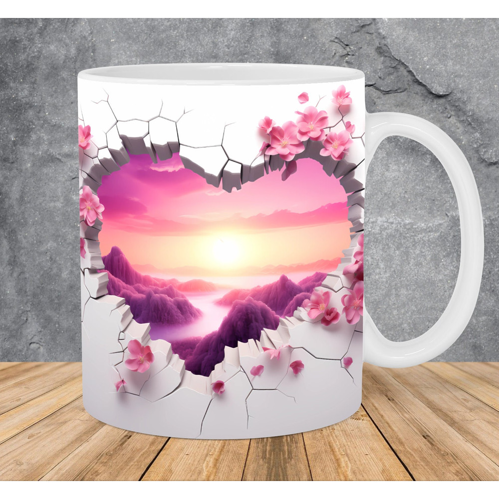 3D Pink Sunset Hole In A Wall Mug Wrap 11oz & 15oz Mug Template, 3D Mug Sublimation Design Mug Wrap Template PNG Instant Digital Download - 1.jpg