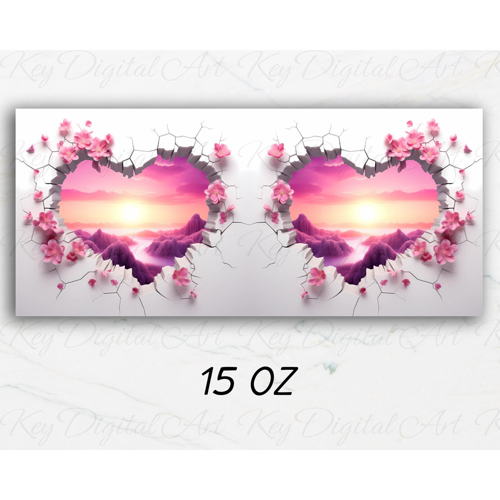 3D Pink Sunset Hole In A Wall Mug Wrap 11oz & 15oz Mug Template, 3D Mug Sublimation Design Mug Wrap Template PNG Instant Digital Download - 2.jpg
