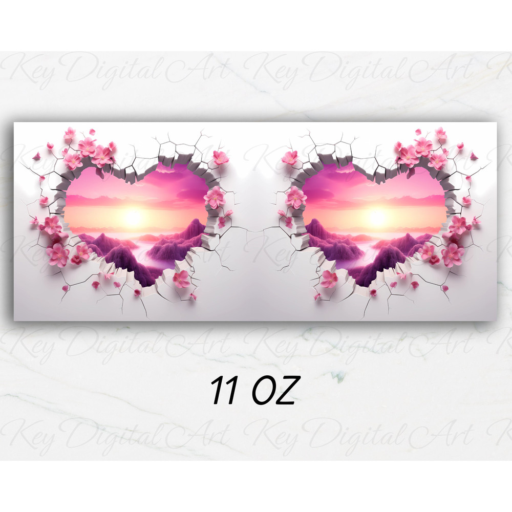3D Pink Sunset Hole In A Wall Mug Wrap 11oz & 15oz Mug Template, 3D Mug Sublimation Design Mug Wrap Template PNG Instant Digital Download - 3.jpg