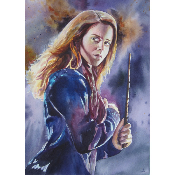 Hermione, Hogwarts School, - film actor - famous personality - woman - girl - teenager - portrait - face - watercolor painting -1.JPG