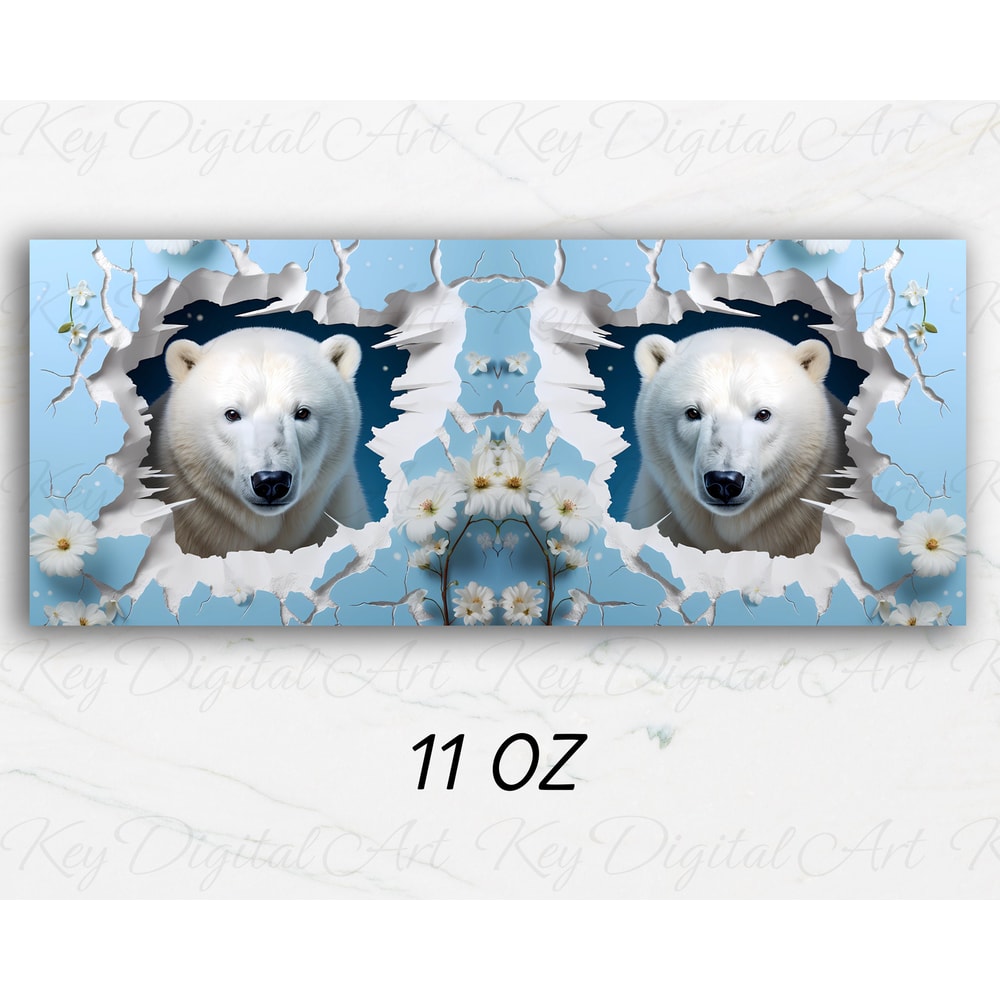 3D Polar Bear Hole In A Wall Mug Wrap 11oz & 15oz Mug Template, Animal Mug Sublimation Design Mug Wrap Template PNG Instant Digital Download - 2.jpg