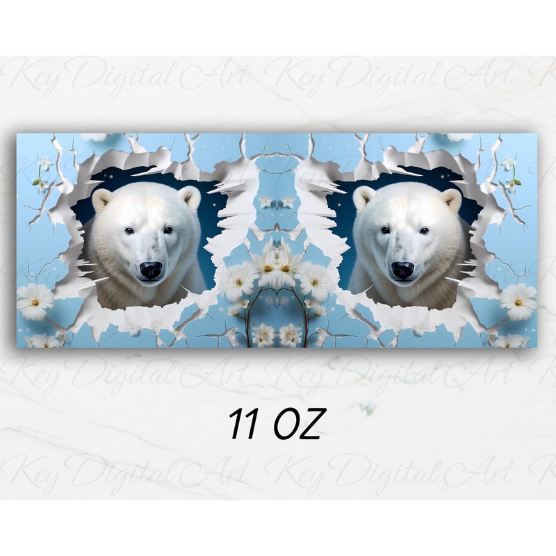 3D Polar Bear Hole In A Wall Mug Wrap 11oz & 15oz Mug Template, Animal Mug Sublimation Design Mug Wrap Template PNG Instant Digital Download - 2.jpg